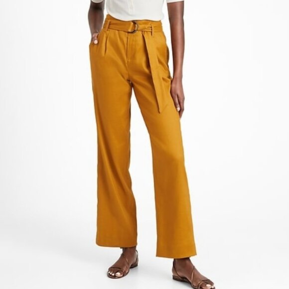 Banana Republic High-Rise Wide-Leg Mustard Linen-Cotton Pant - Picture 2 of 13
